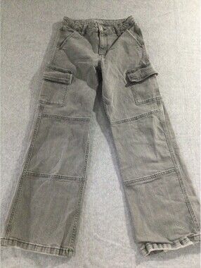 Art Class Girl's Size 12 Wide Leg Gray Cargo Jeans Light Y2K Style